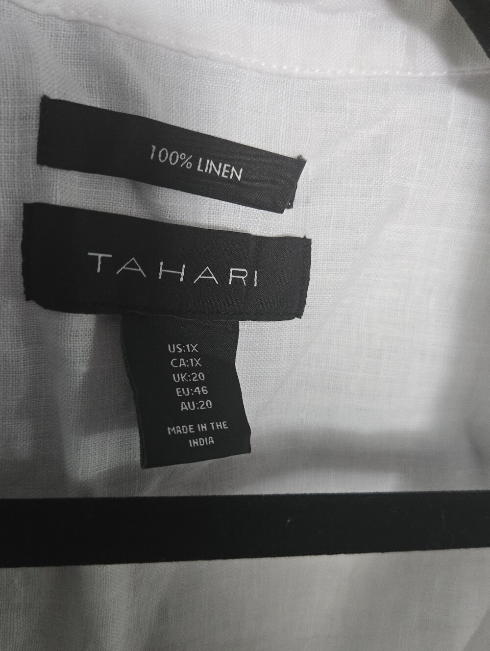 Tahari 100% Linen White Side-Button 1X Tunic Blouse - Picture 3 of 6
